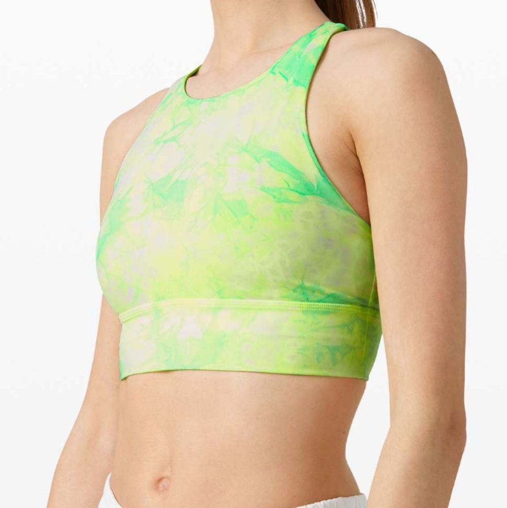 lululemon athletica High-Neck Sports Bra in Neon Green Tie-Dye